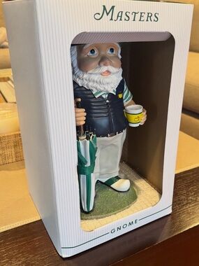 Masters Golf Gnome with Navy Vest, Green & White Umbrella